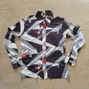 Vintage Long Sleeve Disco Shirt Maximo Silky Nylon Black White Surreal Mission M